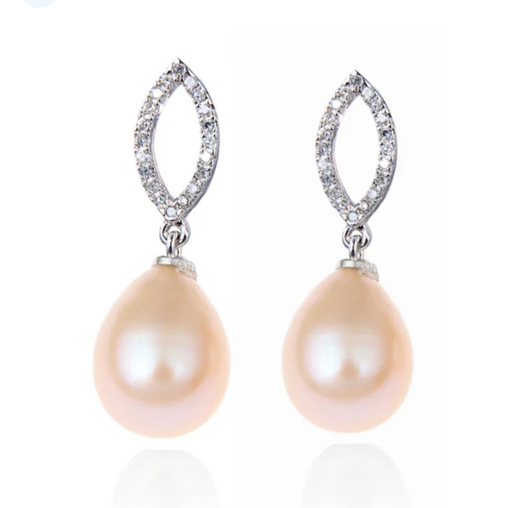 Genuine Freshwater Pink Blush Pearl Dangle Drop Earrings Sterling Silver Bridal